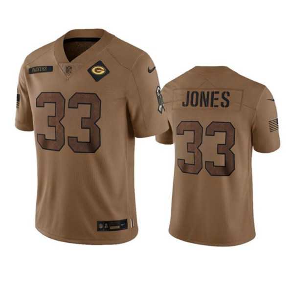 Men%27s Green Bay Packers #33 Aaron Jones Brown 2023 Salute To Service Limited Jersey